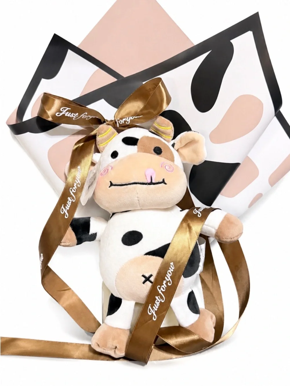 Cow Bouquet DIY Kit 10 Wrapping Sheets + Plush Cow + 4 Yards Ribbon